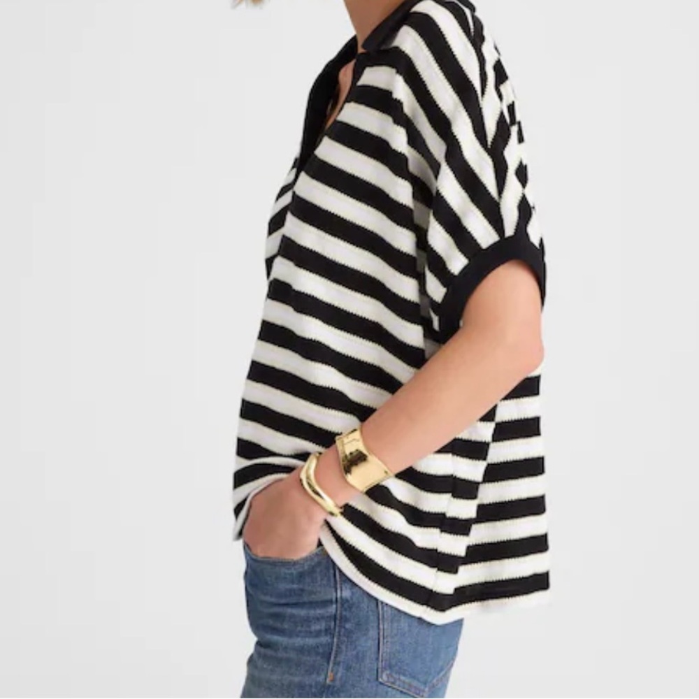 Madewell Relaxed V-Neck Polo Shirt Striped Size XS - Picture 3 of 7